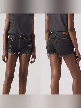 Levi's Premium 501 High-Rise Distressed Denim Cutoff Shorts in Stowaway size 29